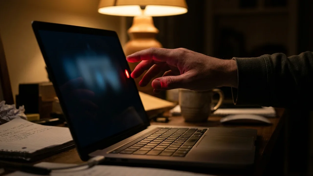 Eine menschliche Hand hält einen alten, wild drehenden Kompass vor einem verschwommenen Hintergrund aus digitalen Datenströmen. Das Bild symbolisiert den Verlust neutraler Orientierung in der Technolo
