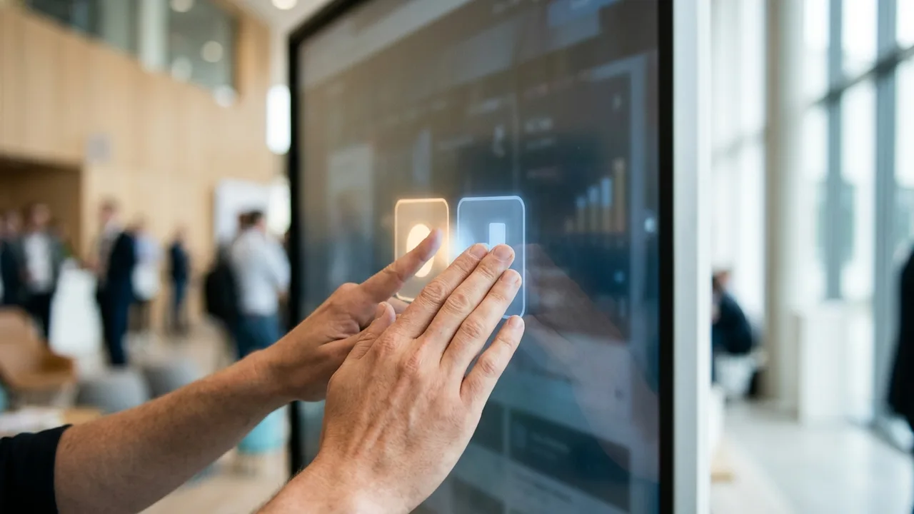Nahaufnahme der Hände eines Entwicklers, der mehrere leuchtende KI-Agenten auf einer futuristischen digitalen Benutzeroberfläche orchestriert.