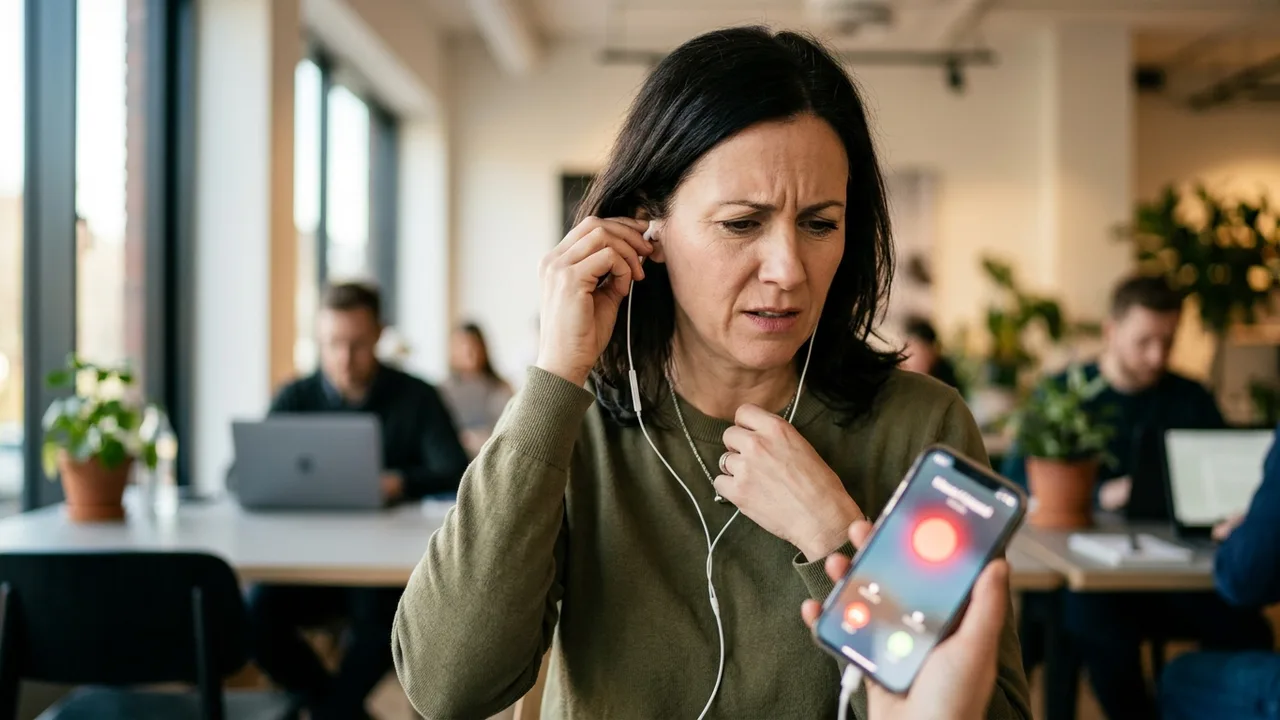 Eine Hand hält ein Smartphone, dessen Bildschirm eine Chat-Oberfläche mit einem leuchtenden Warnsymbol zeigt, das auf mögliche Suchtrisiken hinweist.