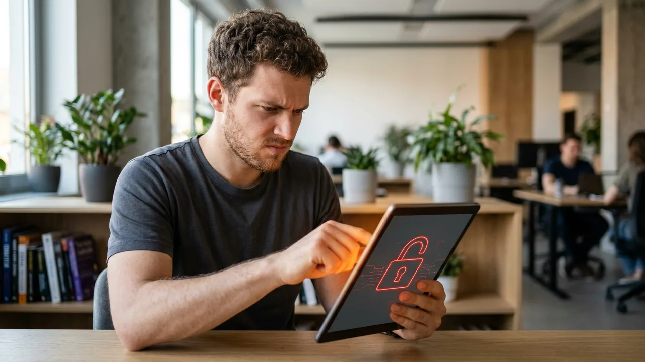 Eine Hand in einem dunklen Anzug platziert fest einen 'RESTRICTED'-Stempel auf ein Dokument mit der Aufschrift 'GPT-5.6 Launch Plan' auf einem Bürotisch.